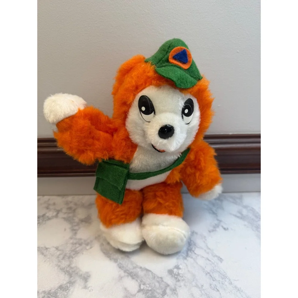 Vintage Orange White Bear Forest Ranger Scout Plush Mascot Green Hat Bag 10